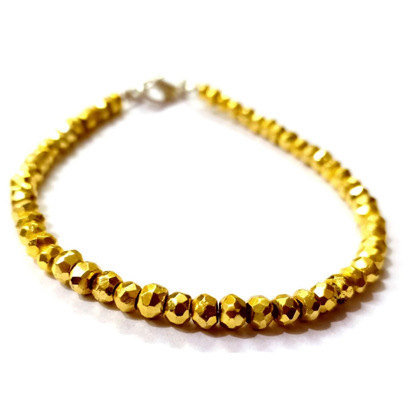 Bracciale Unisex In Granato E Calcedonio 7 Pollici (17,8 Cm) – Rondelle Sfaccettate 3mm, Argento, Fatto A Mano In India