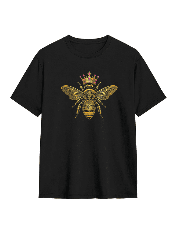 Golden Queen Bee Crown Mandala Art Graphic Tee for Men and Women, Vintage Boho Honeybee Cotton Short Sleeve T Shirt