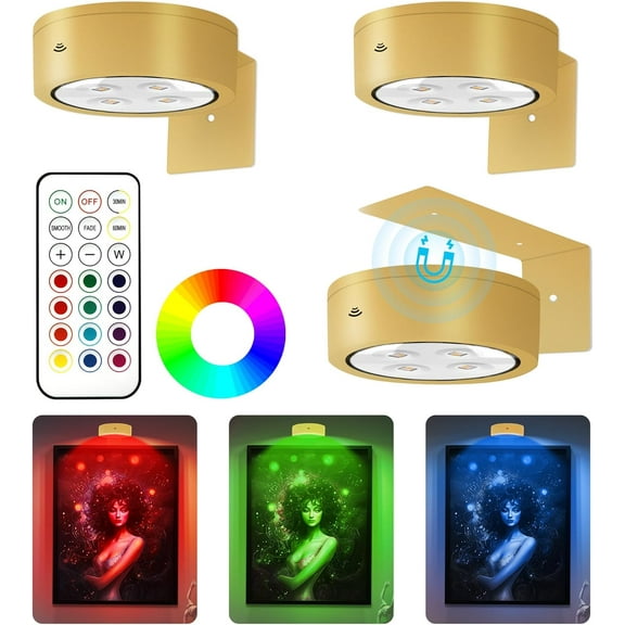 Golden RGB model - Three Lights and One Remote Picture Frame Light Set