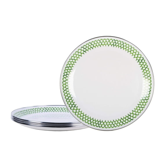 Green Scallop Pattern - Set of 4 - 10.5 inch Dinner Plates - Golden Rabbit Enamelware