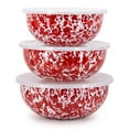 thumbnail image 1 of Red Swirl Pattern Set of 3 - Mixing Bowls Golden Rabbit Enamelware, 1 of 4