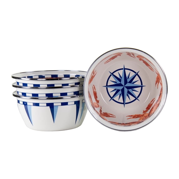 Golden Rabbit Enamelware Crab House Pattern - Set of 4 - 24 oz Salad Bowls - Golden Rabbit Enamelware
