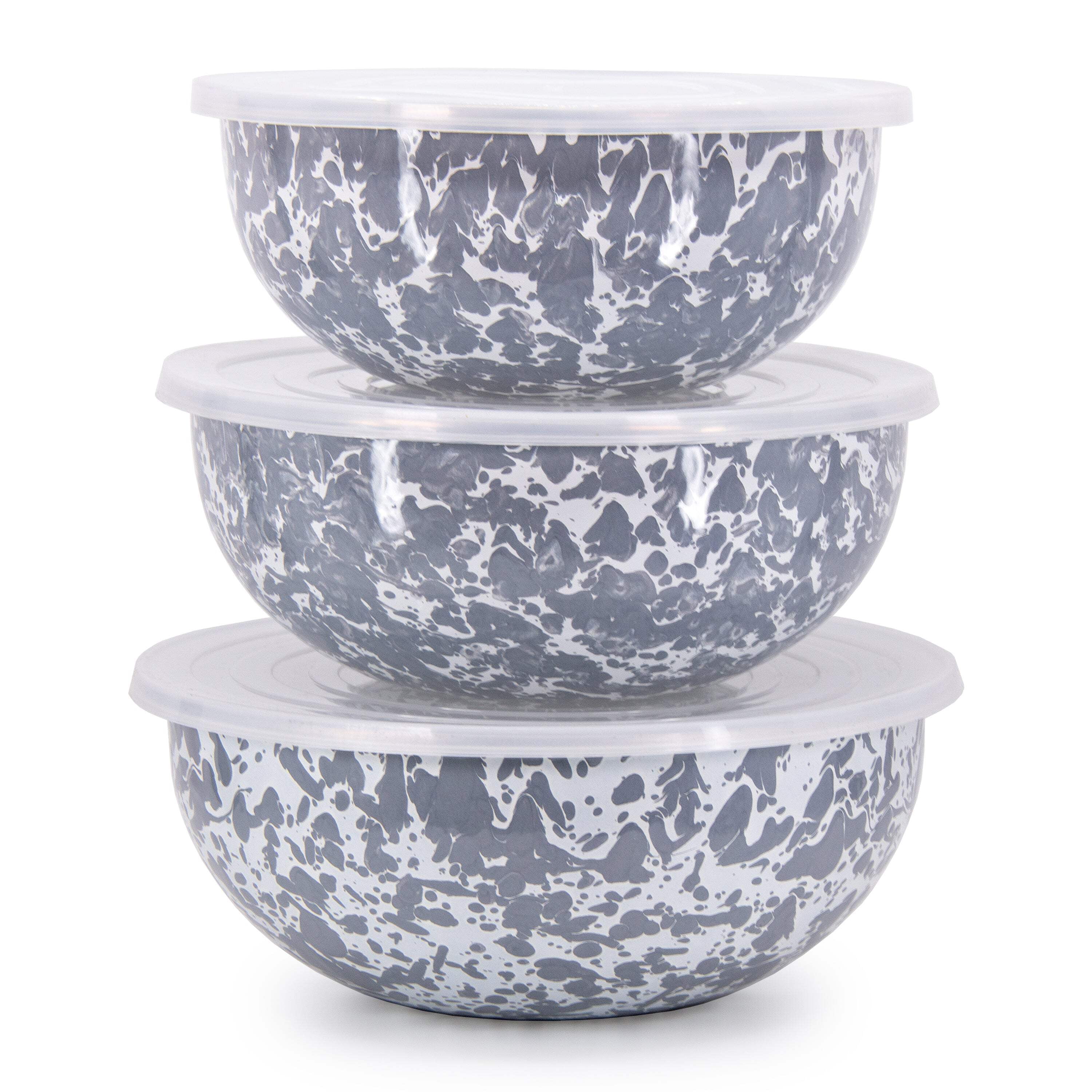 Grey Swirl Pattern Set of 3 - Mixing Bowls Golden Rabbit Enamelware ...