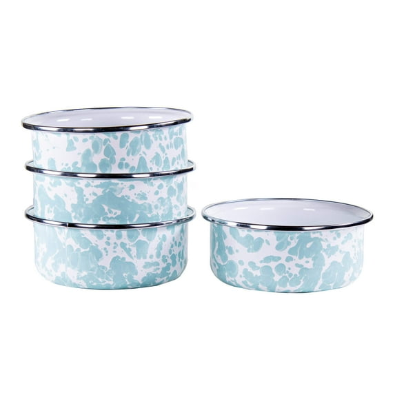 Golden Rabbit Enamelware Sea Glass Pattern - Set of 4 - 14 oz Soup Bowls - Golden Rabbit Enamelware