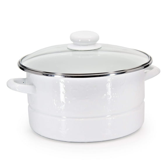 Golden Rabbit Enamelware Solid White Pattern 6 qt Stock Pot Golden Rabbit Enamelware