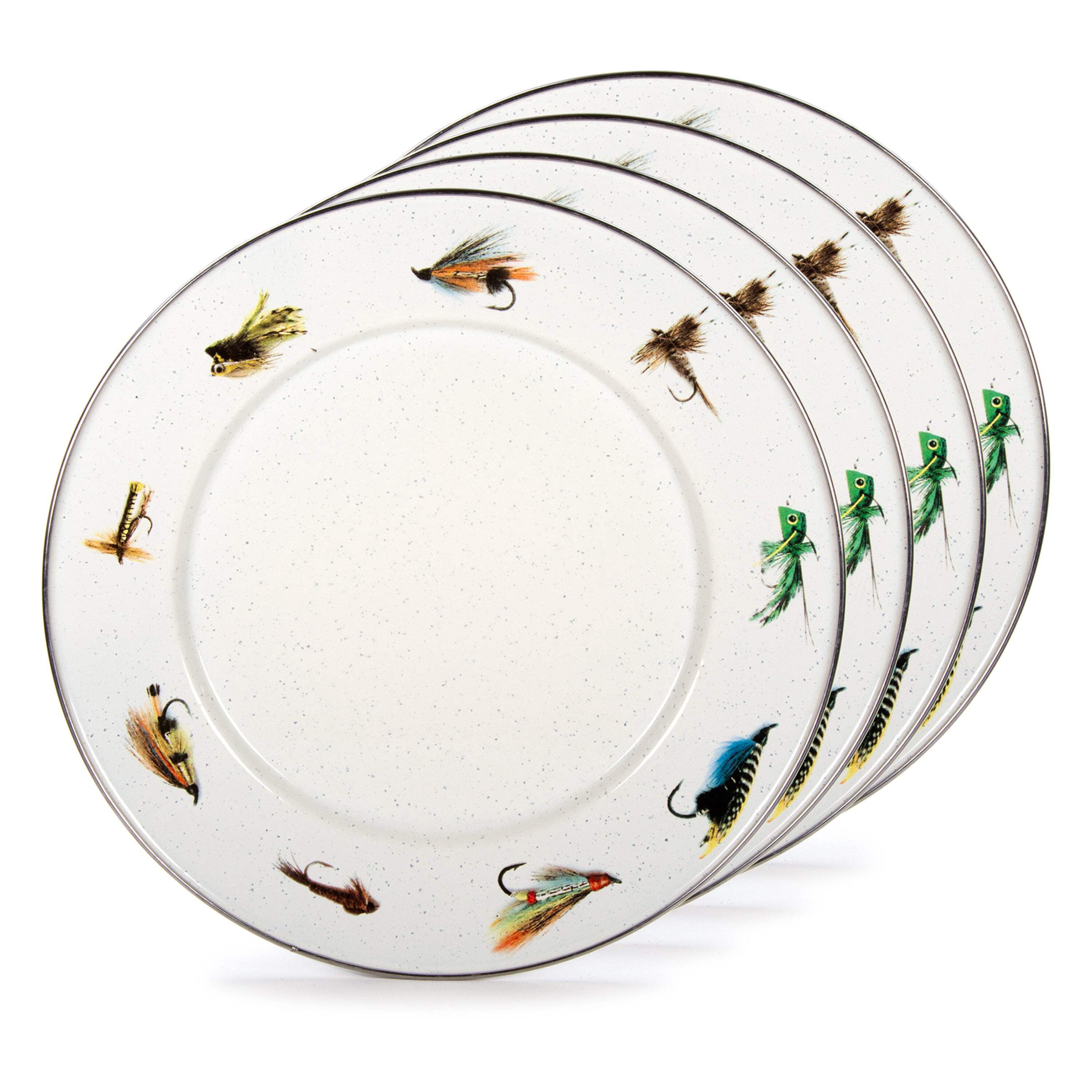 Golden Rabbit Fly Fishing Enamelware Dinner Plate - Thumbnail 3