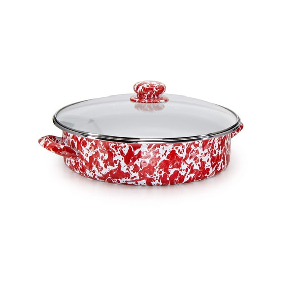 Red Swirl Pattern 5 qt Saute Pan Golden Rabbit Enamelware