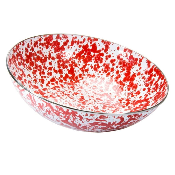 Golden Rabbit Enamelware Red Swirl Pattern - 5 qt Catering Bowl - Golden Rabbit Enamelware