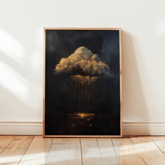 Golden Rain Cloud Quiet Fall Storm Wall Art Moody Home Decor Unframed Paper Print