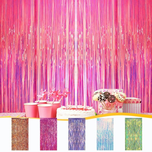 Golden Rain Silk Curtain | Holographic Iridescent Fringe | PET Film Material | Birthday Party Wedding Decoration | Foil Door Backdrop | 39x79 in | 1 Pack | Festival Event Decor