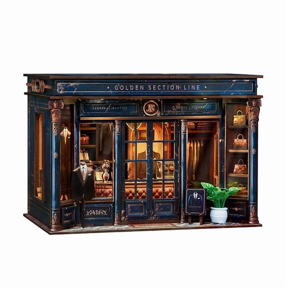Golden Ratio Book Nook DIY 3D Wooden Puzzle Kit with Light - Retro Clothing Store Miniature House Building Model, Creative Birthday & Christmas Gift for Adults