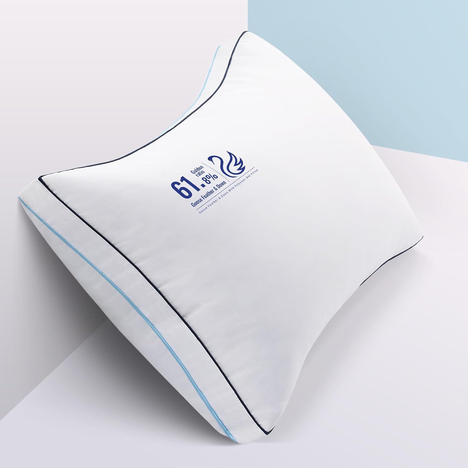 Golden Ratio Goose Feather and Down Bed Pillow, Firm and Supportive Gusseted Queen Size Pillows