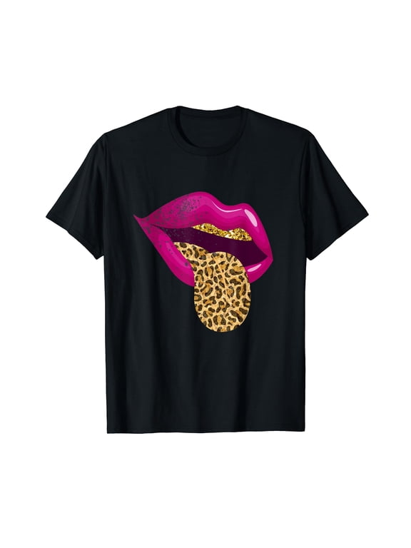 Golden Red Lips-Leopard Tongue Art Design T-Shirt