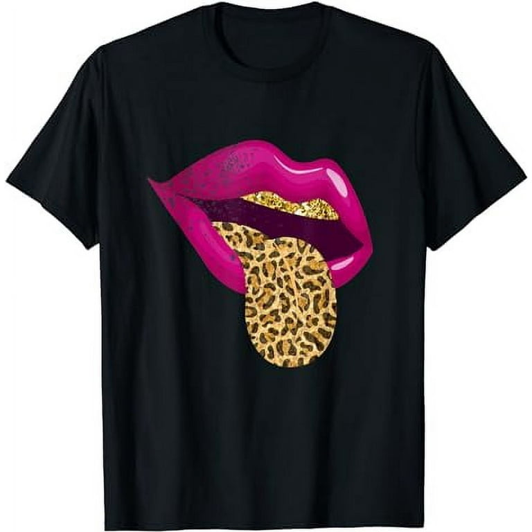 Golden Red Lips-Leopard Tongue Art Design T-Shirt - Main Image