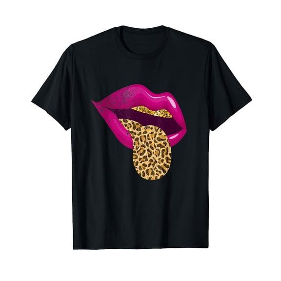 Golden Red Lips-Leopard Tongue Art Design T-Shirt