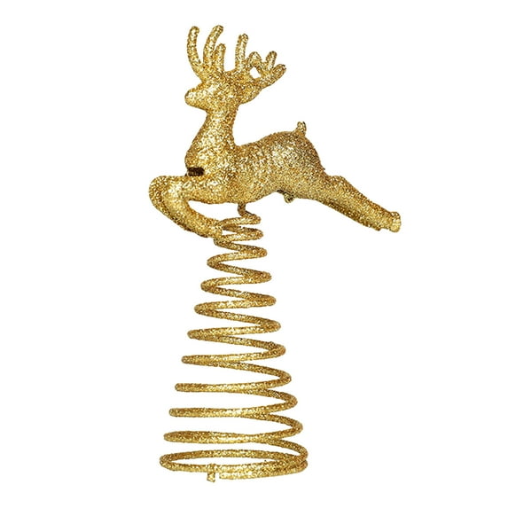 Golden Reindeer Christmas Tree Topper, Lightweight Deer Ornament with Glittering Antlers, Easy to Install Treetop Decoration for Holiday Xmas Trees, Festive Home Decor
