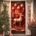 thumbnail image 1 of Golden Reindeer Merry Christmas Banner Decorative Holiday Party Event Celebration Background, 1 of 9