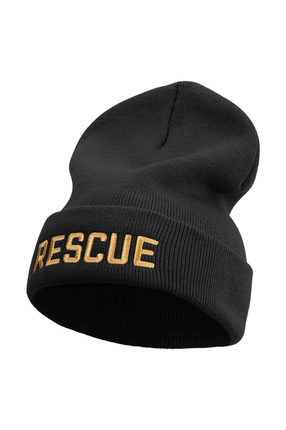 Golden Rescue Squad Embroidered 12 Inch Long Knitted Beanie - Black OSFM