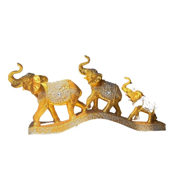 Golden Resin Three Elephants Bridge Statue Crystal Embedded Elephant Family Tabletop Decor for Living Room Housewarming Gift