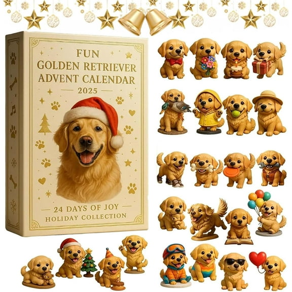 Golden Retriever Advent Calendar 2025, Fun Golden Retriever Advent Calendar 2025, 24 Days Christmas Countdown with Cute Dog Decorations, Festive Holiday Decorations and Gift, for Dog Lovers