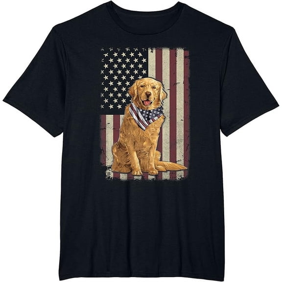 Golden Retriever American Flag Bandana 4th Of July Tshirt T-Shirt