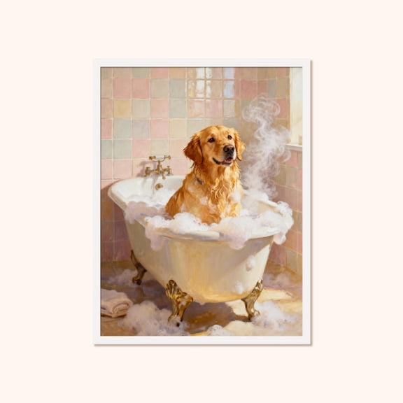 Golden Retriever Bathroom Wall Art, Powder Room Decor, Unframed Poster Size 8x12