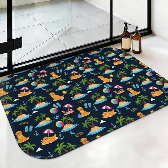 Golden Retriever and Beach Non-Slip Bath Mat, Entryway Door Rug with ...