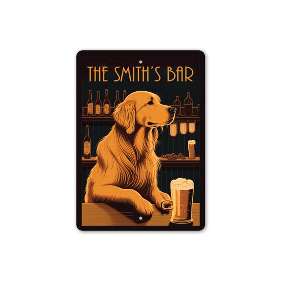 Golden Retriever Beer Bar Aluminum Metal Decor Sign - 10x14 inches