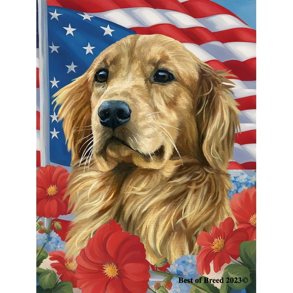Golden Retriever - Best of Breed All-American Patriotic I House Flag