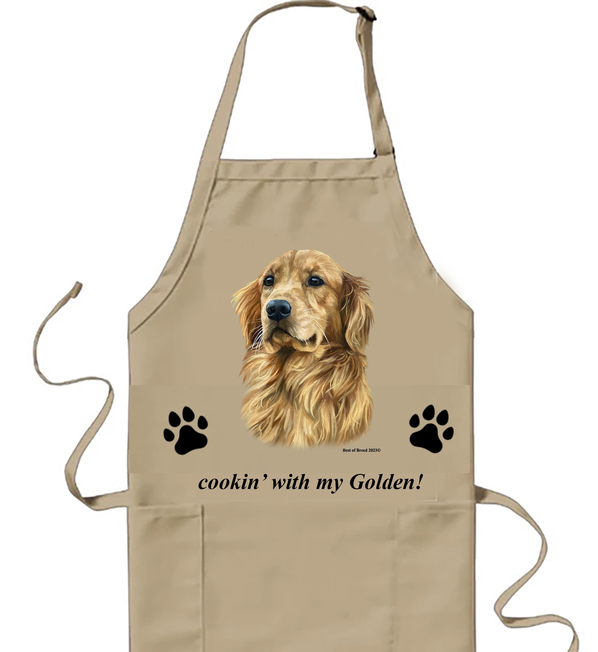 Golden Retriever - Best of Breed Cookin' Aprons Full Length Bib Apron with Adjustable Neck with Pockets Size  32"L x 30"W