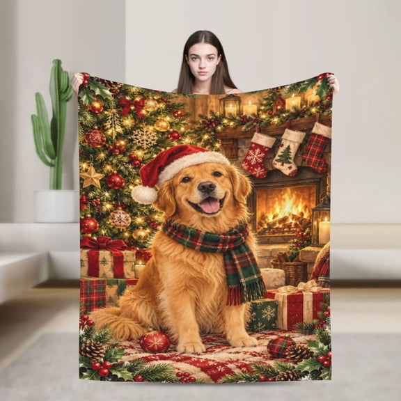 Golden Retriever Blanket Christmas Tree Fireplace Gifts Winter Gift for Dog Lovers 50x40 in