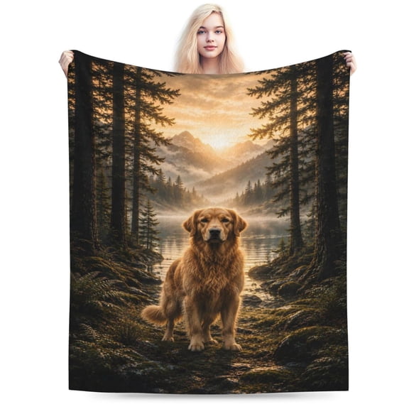 Golden Retriever Blanket Gift Mountain Forest Throw Blanket Cozy Soft Home Decor Gift for Dog Lovers 50x40