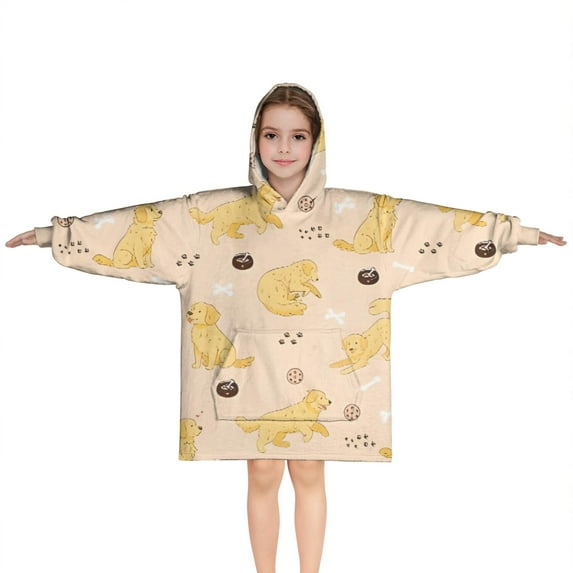 Golden Retriever Blanket Hoodies for Kids 6-13YR Oversize Wearable Blanket Hoodies for Boys Girls Teens
