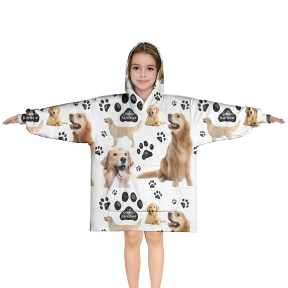 Golden Retriever Blanket Hoodies for Kids 6-13YR Oversize Wearable Blanket Hoodies for Boys Girls Teens