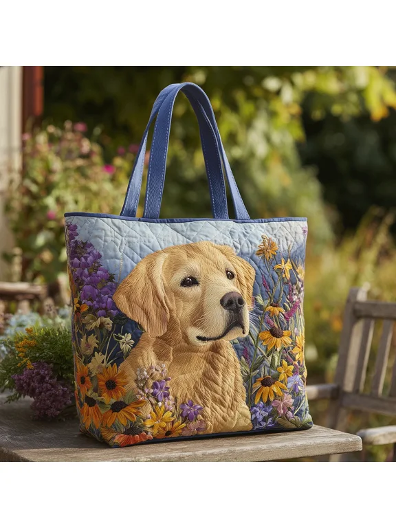 Golden Retriever Bloom Quilted Tote Bag
