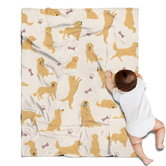 Golden Retriever with Bones and Paws Blanket,Comfortable Soft Flannel Throw Blanket,All Season,Warm Lightweight Blankets for Sofa Bed Couch Living Room Chair,30"x40"(80x100cm)