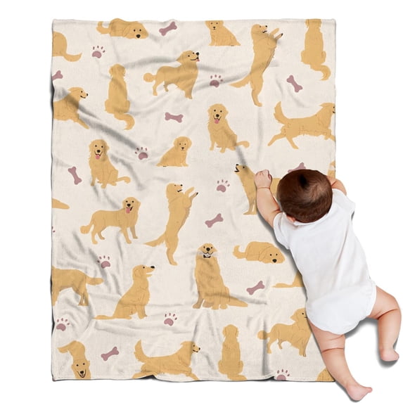 Golden Retriever with Bones and Paws Blanket,Comfortable Soft Lamb Wool Throw Blanket,All Season,Warm Lightweight Blankets for Sofa Bed Couch Living Room Chair,30"x40"