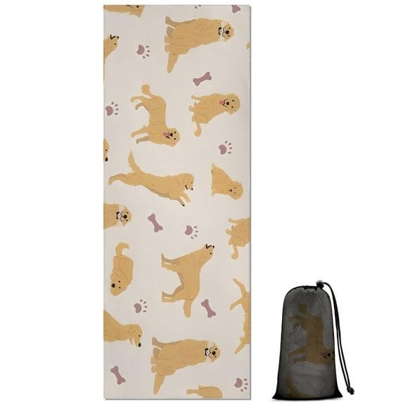 Golden Retriever with Bones and Paws Hot Yoga Mat Towel Non Slip for Hot Yoga - Quick-Drying Yoga Mat Cover with 4 Corner Pockets with Travel Bag - Hot Yoga Towel Non Slip 74"x26"