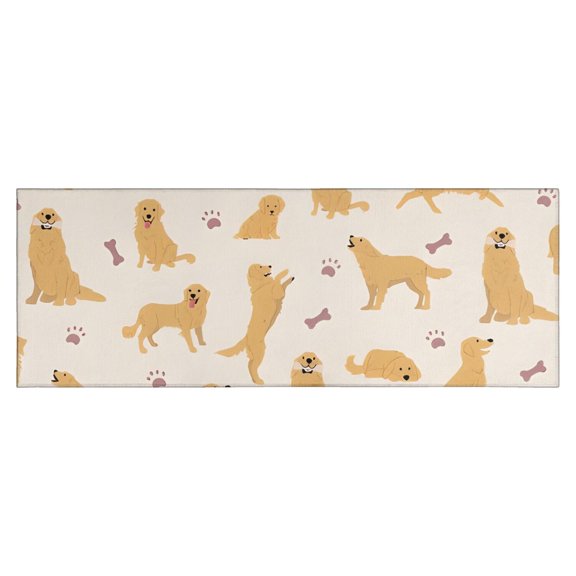 Golden Retriever with Bones and Paws Kitchen Rug Mat,Kitchen Runner Rugs Non Skid Washable,Decorative Kitchen Floor Mats for Kitchen,Sink,Laundry,17"X47"