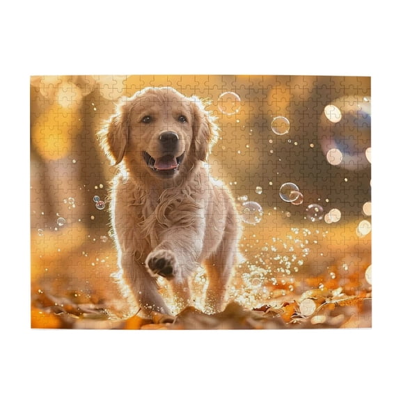 Golden Retriever Bubbles Leaves 500-Piece Wooden Jigsaw Puzzle for Adults, Fun & Challenging Family Brain-Teaser, Perfect Home Decor & Gift