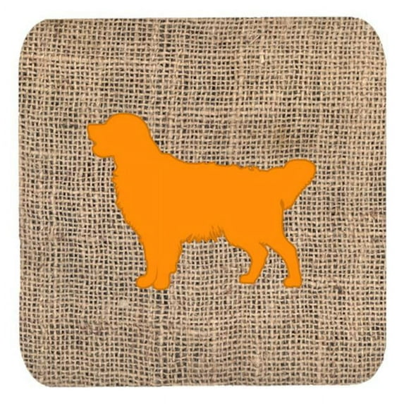 Golden Retriever Burlap And Orange Foam Coasters, Set Of 4