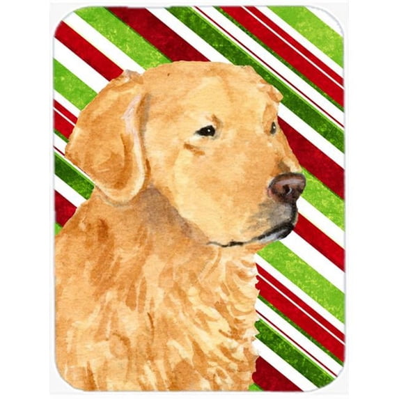 Golden Retriever Candy Cane Holiday Christmas Glass Cutting Board - Large
