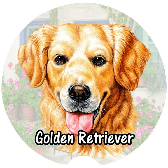 Golden Retriever Car Coaster, Absorbent Stoneware Car Cup Holder Coaster, Set of 2