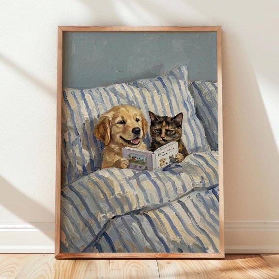 Golden Retriever Cat Dog Bed Pet Whimsical Poster