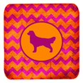 thumbnail image 1 of Golden Retriever Chevron Pink And Orange Foam Coasters, Set Of 4, 1 of 1