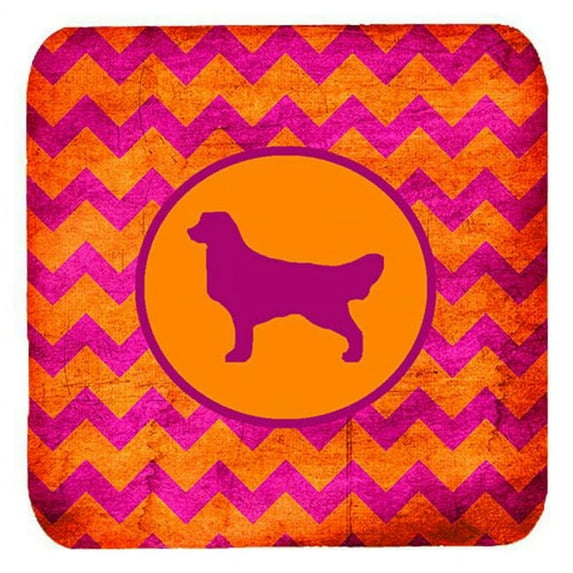 Golden Retriever Chevron Pink And Orange Foam Coasters, Set Of 4