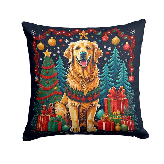 Golden Retriever Christmas Fabric Decorative Pillow 14 in x 14 in