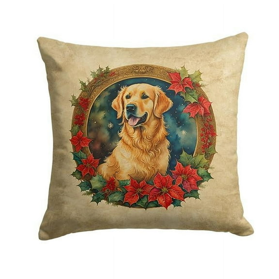 Golden Retriever Christmas Flowers Throw Pillow 18 in x 18 in