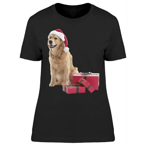 Golden Retriever Christmas Hat T-Shirt Women -Image by Shutterstock, Female x-Large