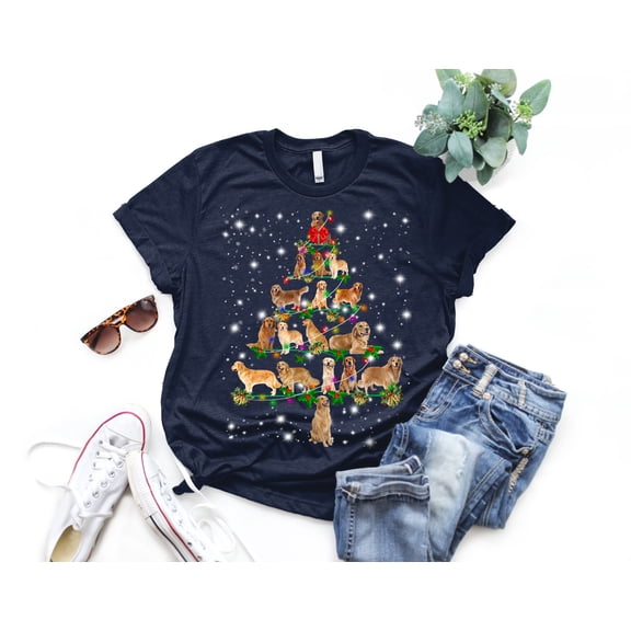 Golden Retriever Christmas Tree T-Shirt, Funny Dog Lover Gift, Golden Retriever Christmas Lights Shirts, Christmas Shirts for Women Men